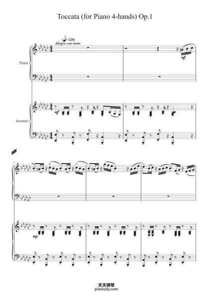 “Toccata (for Piano 4-hands) Op.1”钢琴谱-Composer:Seon-Yong Hwang-免费下载-天天钢琴