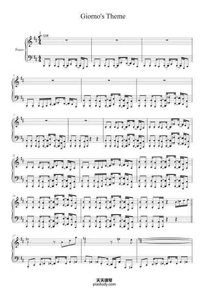 “Giorno's Theme”钢琴谱-Yugo Kanno-免费下载-天天钢琴