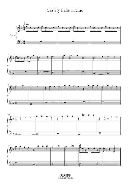 “Gravity Falls Theme”钢琴谱-Brad Breeck-免费下载-天天钢琴
