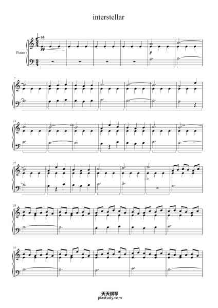 “interstellar”钢琴谱-S.T.A.Y by Hans Zimmer-免费下载-天天钢琴