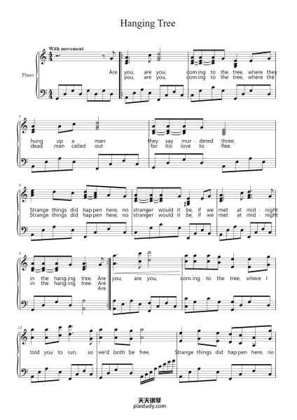 “Hanging Tree”钢琴谱-Tom Stuart-免费下载-天天钢琴