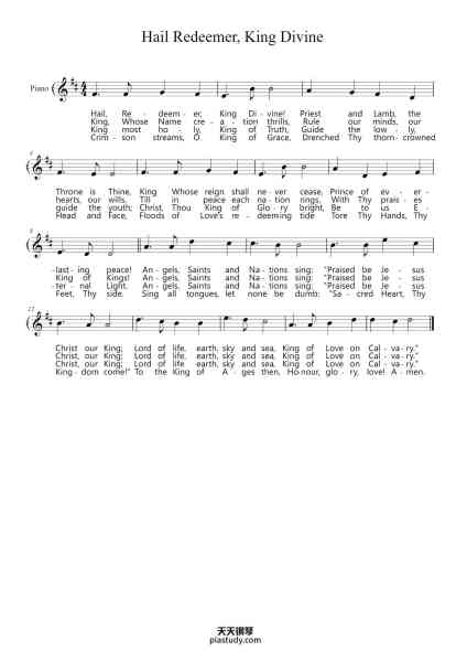 “Hail Redeemer, King Divine”钢琴谱-Music: Grattan Flood (1859-1928)-免费下载-天天钢琴