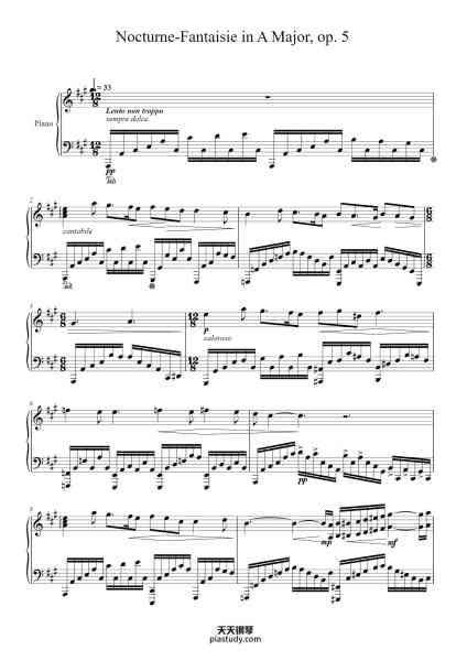 “Nocturne-Fantaisie in A Major, op. 5”钢琴谱-Trevor Sabourin 
May 2022-免费下载-天天钢琴
