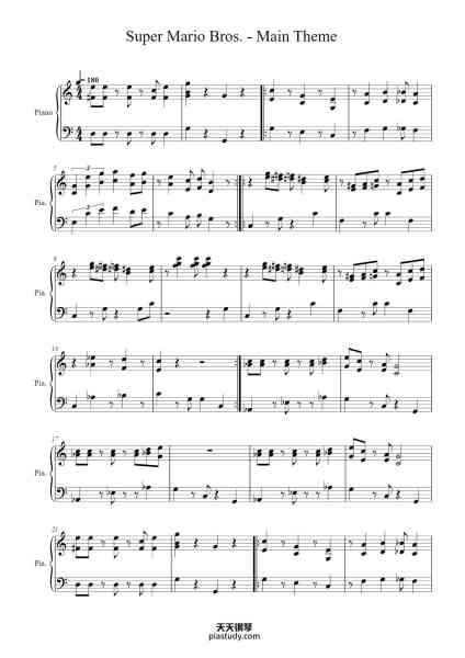 “Super Mario Bros. - Main Theme”钢琴谱-Misc Computer Games-免费下载-天天钢琴
