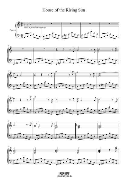 “House of the Rising Sun”钢琴谱-Arranged by Emily Wolenski-免费下载-天天钢琴