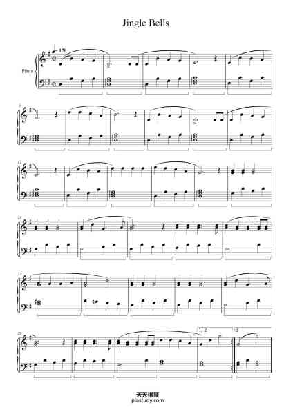 “Jingle Bells in G Major for Piano”钢琴谱-Composer: James Lord Pierpont Editor: Kevin Yuan-免费下载-天天钢琴