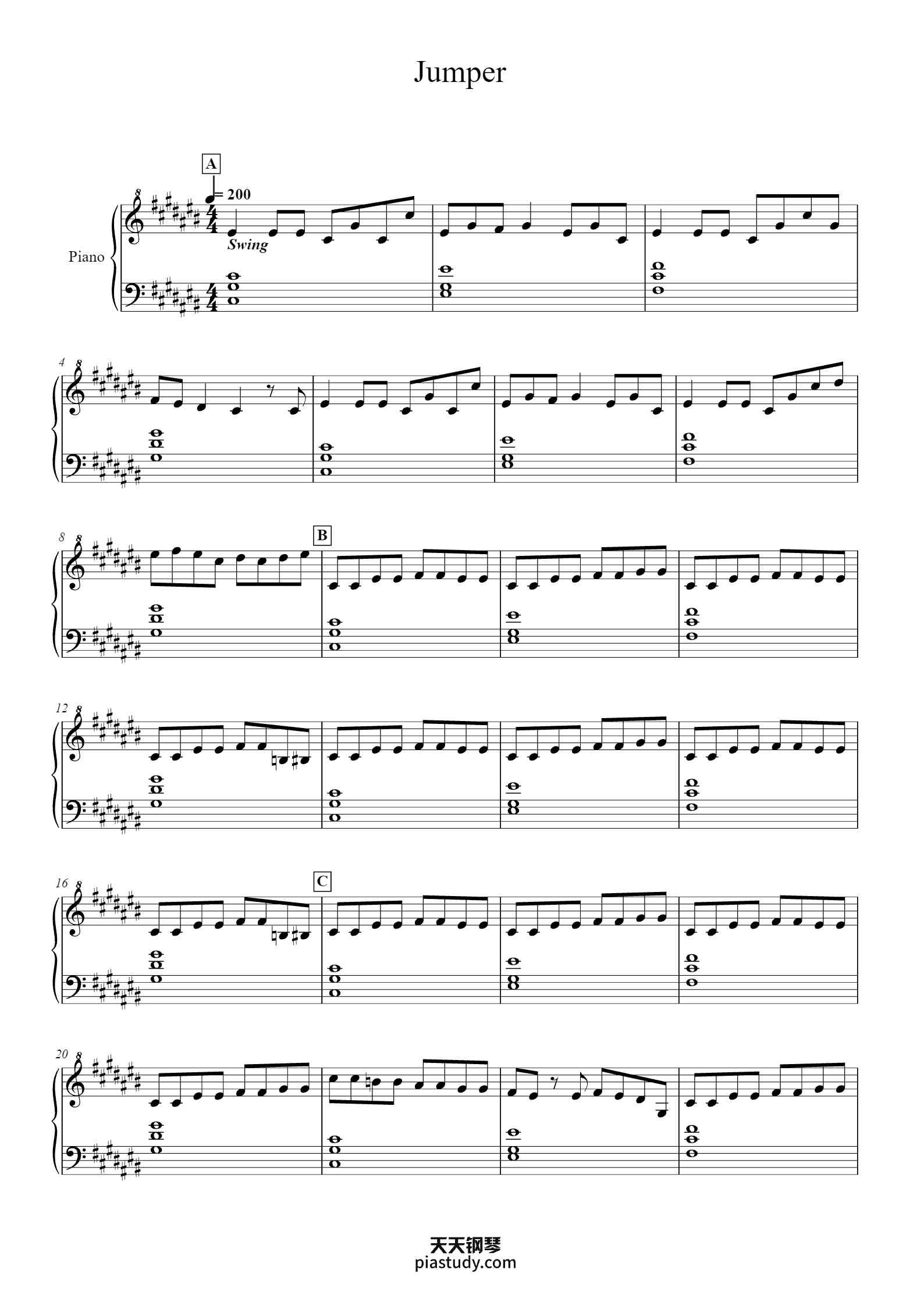 Jumper钢琴谱 - Waterflame - free piano sheet music - PiaNoproblem