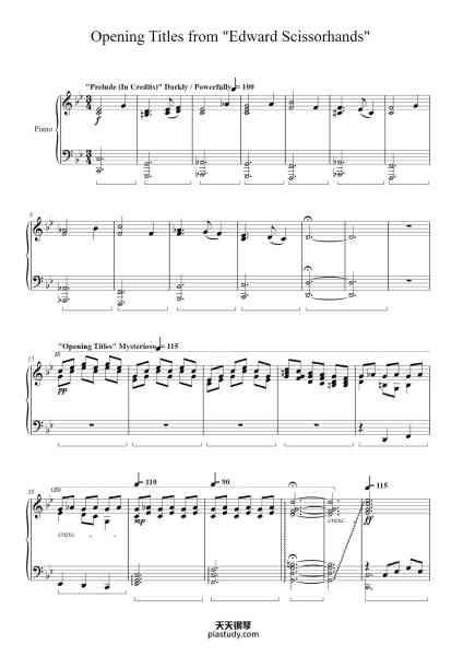 “Opening Titles from "Edward Scissorhands"”钢琴谱-Danny Elfman-免费下载-天天钢琴