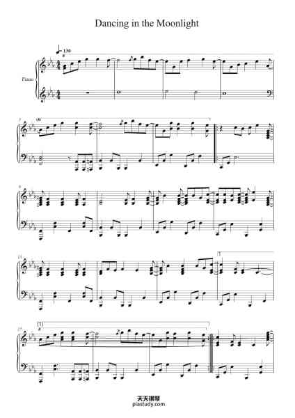 “Dancing in the Moonlight”钢琴谱-Arranged by pianobender 
Transcribed by Stefano-免费下载-天天钢琴