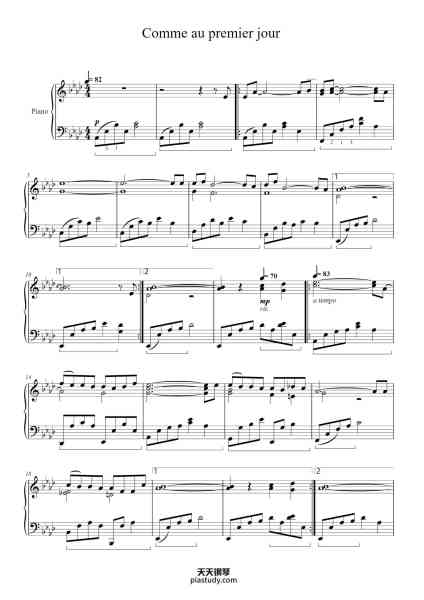 “Comme au premier jour”钢琴谱-André Gagnon-免费下载-天天钢琴