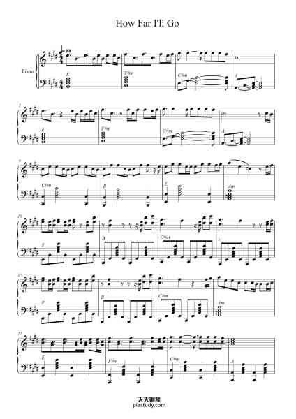 “How Far I'll Go”钢琴谱-Lin-Manuel Miranda-免费下载-天天钢琴