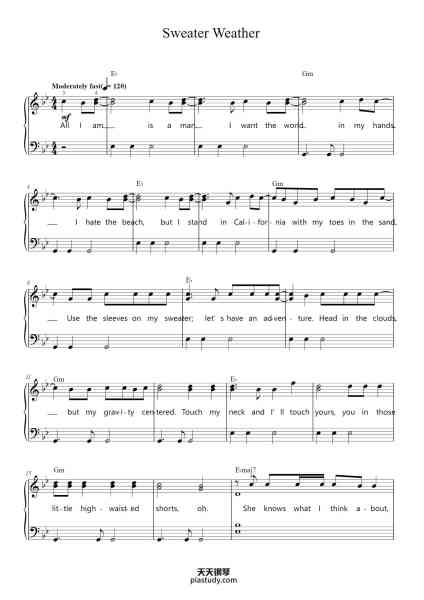 “Sweater Weather”钢琴谱-Words and Music by JESSE RUTHERFORD,
ZACHARY ABELS and JEREMY FREEDMAN-免费下载-天天钢琴