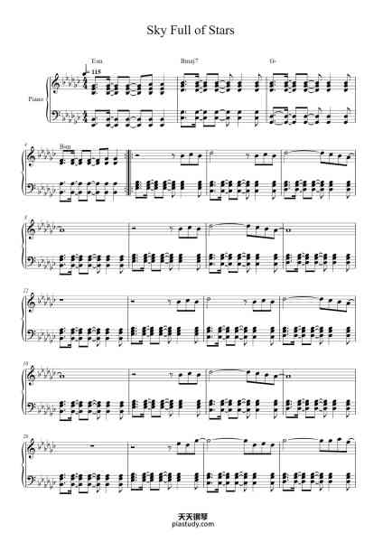 “Sky Full of Stars”钢琴谱-Joyceel Zavelt-免费下载-天天钢琴