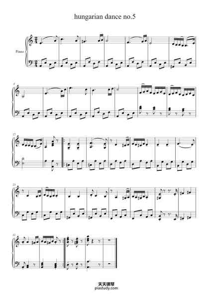 “Hungarian Dance No. 5”钢琴谱-Johannes Brahms-免费下载-天天钢琴