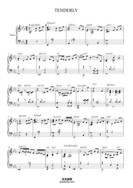 “TENDERLY”钢琴谱-Lyric by Jack Lawrence
Music by Walter Gross
-免费下载-天天钢琴
