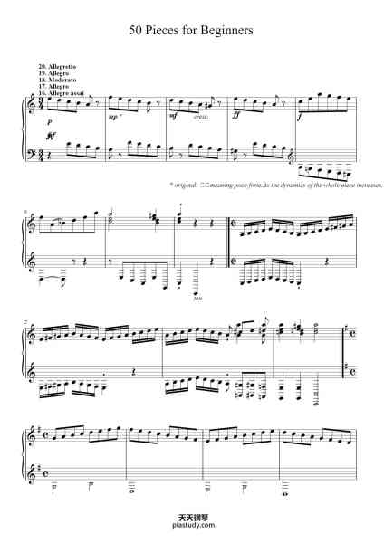 “50 Pieces for Beginners”钢琴谱-Johann Wilhelm Hässler-免费下载-天天钢琴