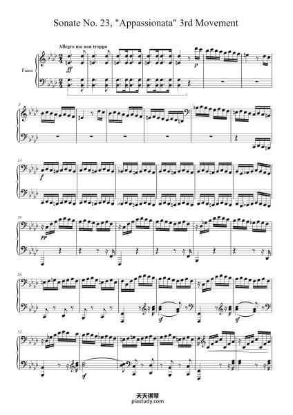 “Sonate No. 23 in F Minor, Op. 57 "Appassionata": III. Allegro ma non troppo”钢琴谱-Ludwig van Beethoven
(1770 - 1827)-免费下载-天天钢琴