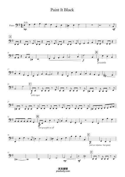 “Paint It Black”钢琴谱-The Rolling Stones arr. by Alex Bullock-免费下载-天天钢琴