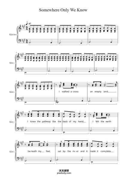 “Somewhere Only We Know”钢琴谱-Keane-免费下载-天天钢琴