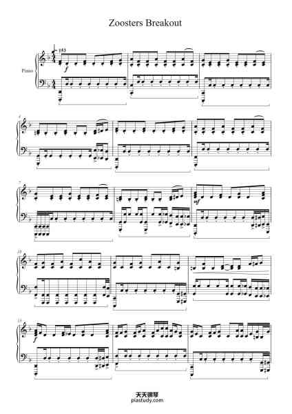 “Zoosters Breakout”钢琴谱-Hans Zimmer-免费下载-天天钢琴