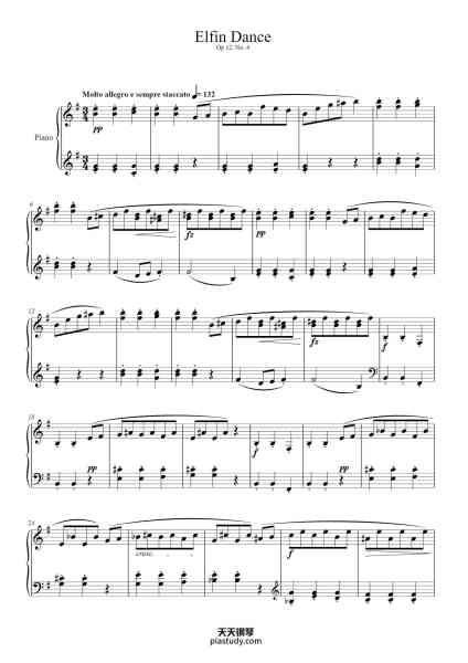 “Elfin Dance, Op. 12, No. 4”钢琴谱-Edvard Grieg-免费下载-天天钢琴