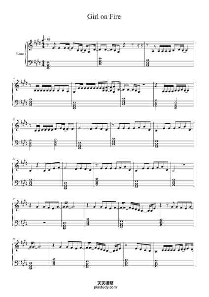 “Girl on Fire”钢琴谱-Alicia Keys-免费下载-天天钢琴