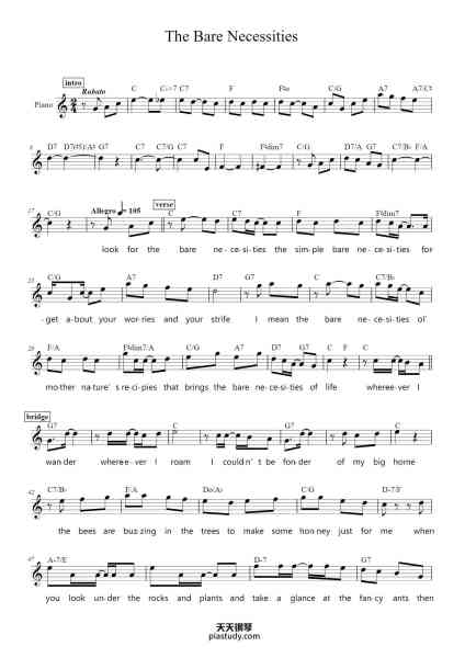 “The Bare Necessities”钢琴谱-Phill Harris, Bruce Reitherman-免费下载-天天钢琴