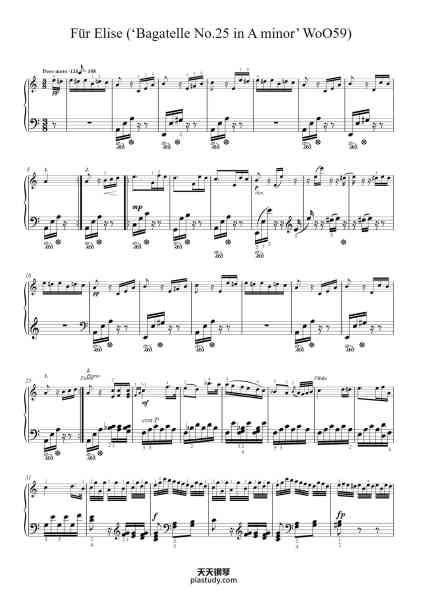 “Für Elise, WoO 59”钢琴谱-Composed by Ludwig van Beethoven-免费下载-天天钢琴
