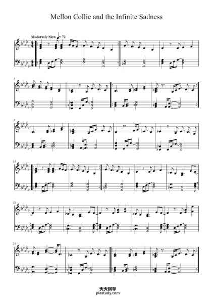 “Mellon Collie and the Infinite Sadness”钢琴谱-trancription by ¿Eric Renew?
retranscribed by ¿Janna Horz?
re-retranscribed to muse by Daniel Urgell-免费下载-天天钢琴