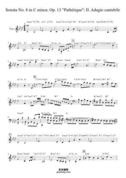 “Sonata No. 8 in C Minor, Op. 13 "Pathétique": II. Adagio cantabile”钢琴谱-Popthus-免费下载-天天钢琴