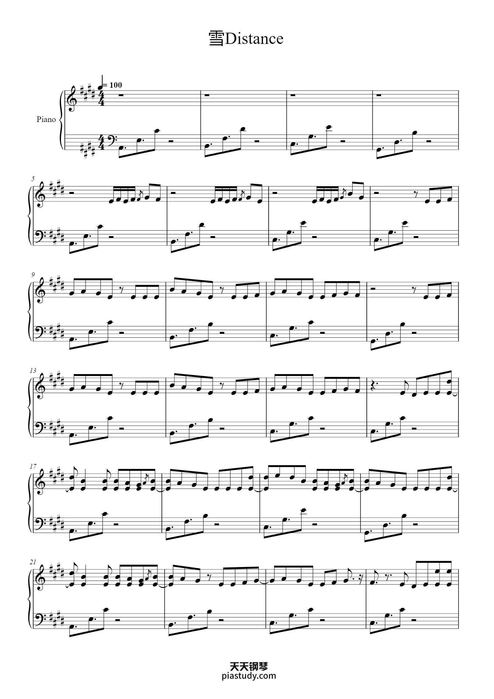 雪Distance钢琴谱 - Capper/罗言 - free piano sheet music - PiaNoproblem