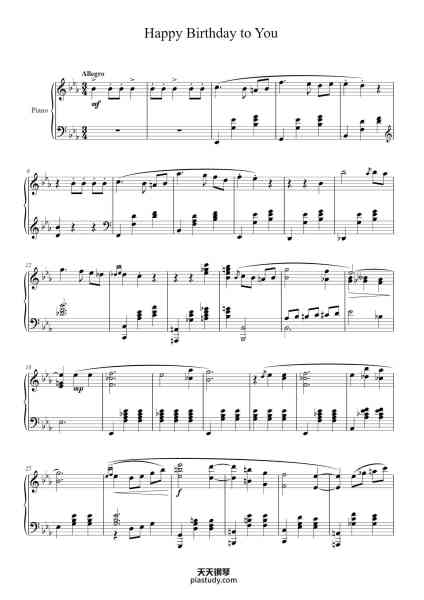 “Happy Birthday to You”钢琴谱-composer:Mildred J.Hill/Patty.Smith Hill-免费下载-天天钢琴