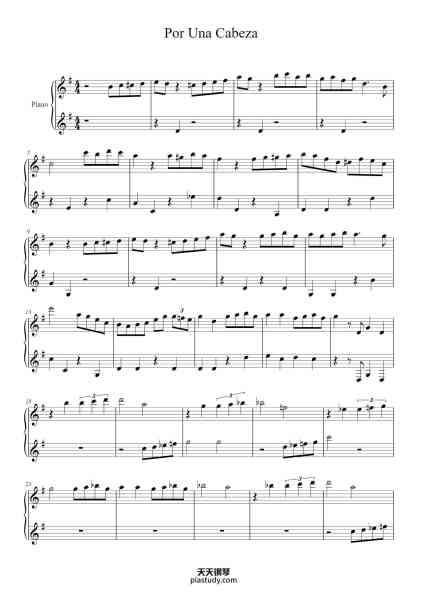 “Por Una Cabeza”钢琴谱-Tomas Newman-免费下载-天天钢琴