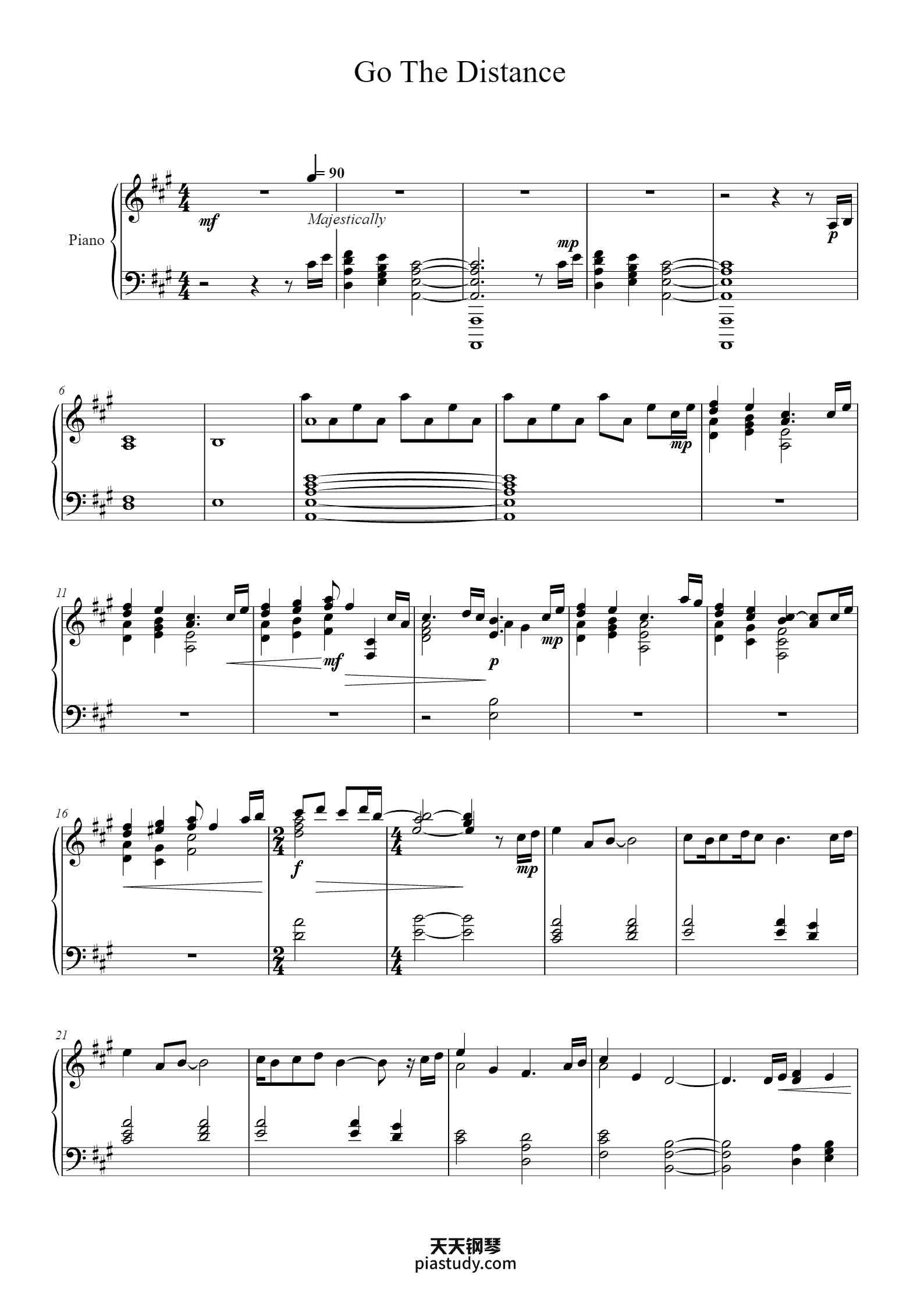 Go The Distance钢琴谱 - Alan Menken/Michael Bolton - free piano sheet ...