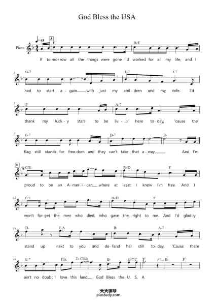 “God Bless the USA”钢琴谱-Lee Greenwood-免费下载-天天钢琴