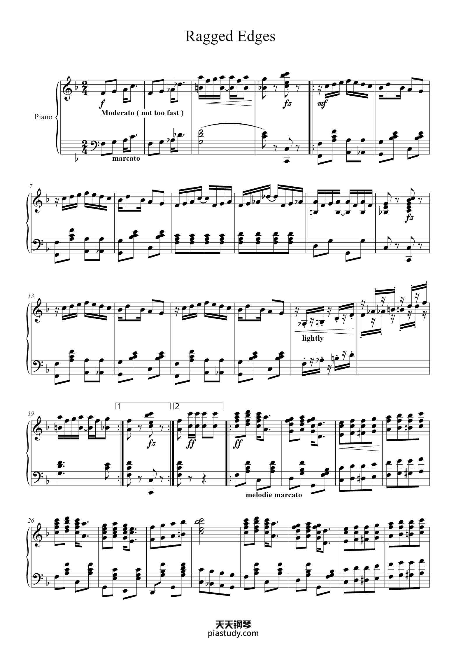 Ragged Edges (1911)钢琴谱 - OTTO FREY - free piano sheet music - PiaNoproblem