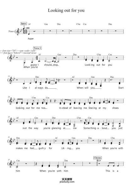 “Looking out for you”钢琴谱-Written by Caleb Laven, Edward Blaise O'Brien, Noah Burke, Sean Henry Posila, William DiSerafino, and William Shea-免费下载-天天钢琴