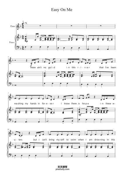 “Easy On Me”钢琴谱-Arranged by Cameron McMahon-免费下载-天天钢琴