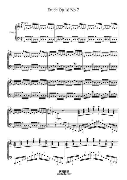 “Etude Op. 16, No. 7”钢琴谱-Jonathan Offer-免费下载-天天钢琴