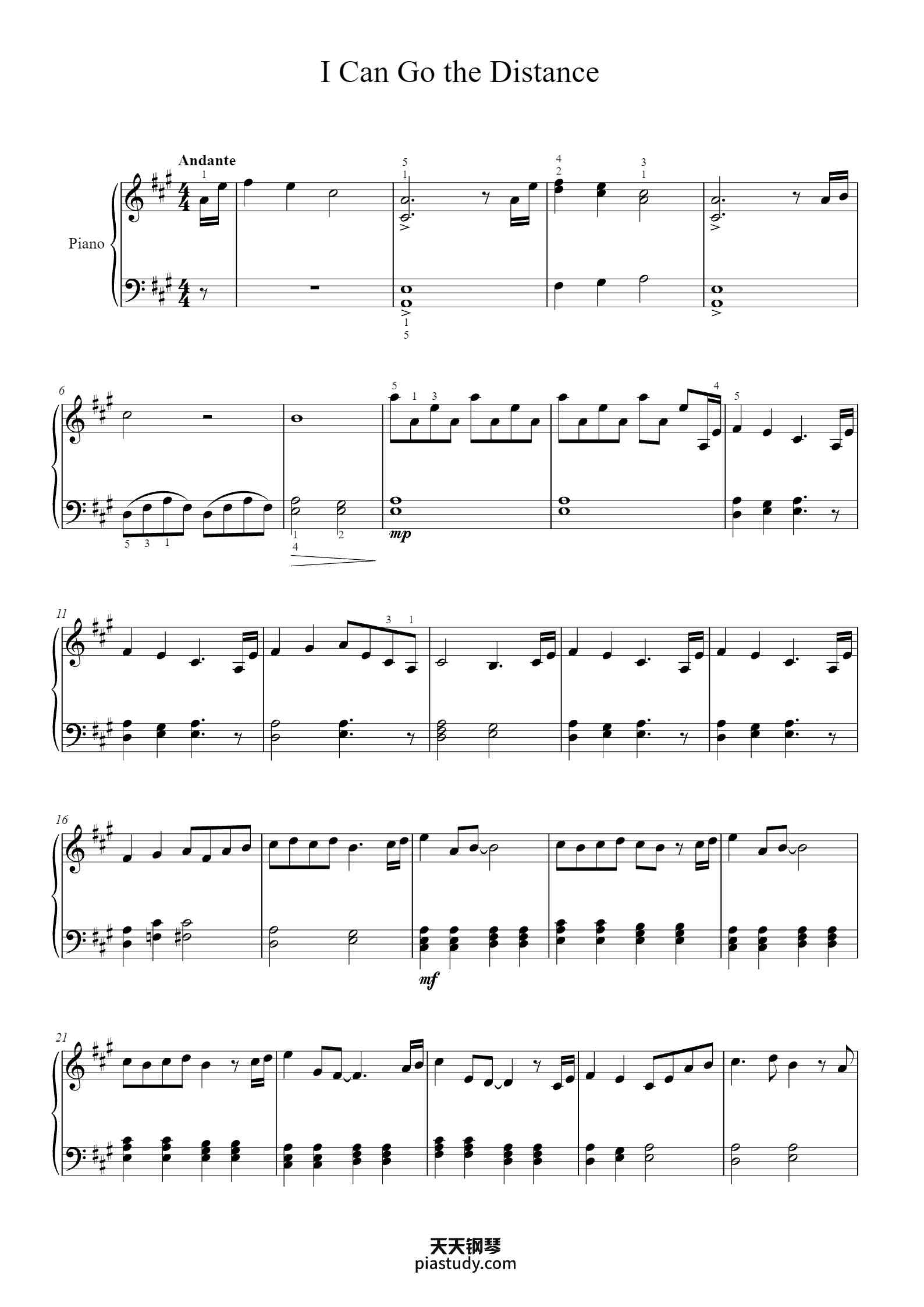 Go the Distance钢琴谱 - Alan Menken - free piano sheet music - PiaNoproblem