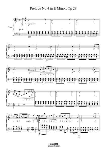 “Prélude No 4 in E Minor, Op 28”钢琴谱-Frédéric Chopin-免费下载-天天钢琴
