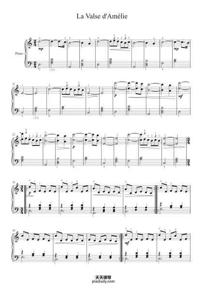 “La Valse d'Amélie”钢琴谱-Yann Tiersen-免费下载-天天钢琴