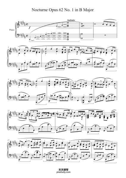“Nocturne in B Major, Op. 62, No. 1”钢琴谱-Frédéric François Chopin
(1810 - 1849)-免费下载-天天钢琴
