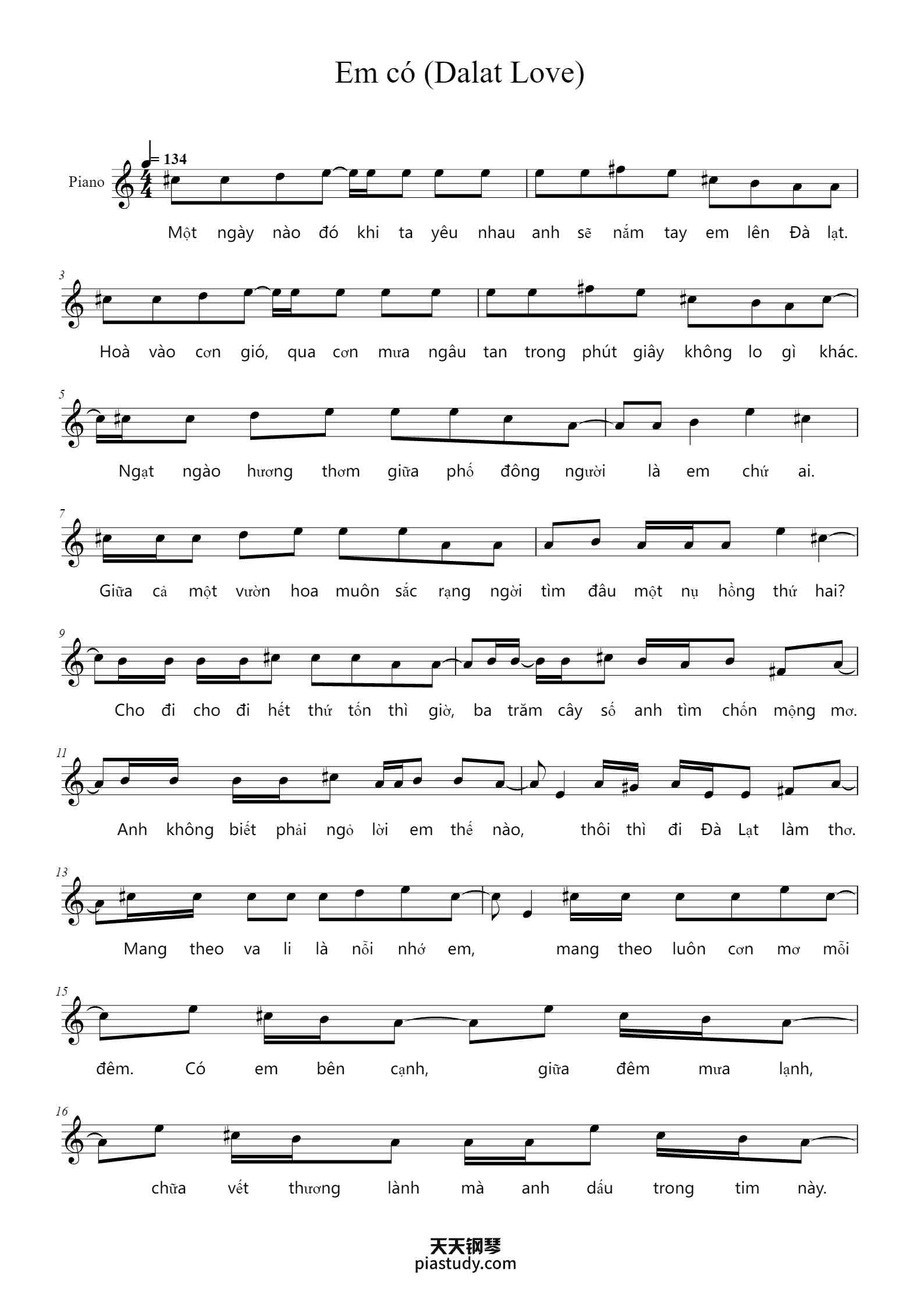 Em có (Dalat Love)钢琴谱 - Lê Hoàng Vinh - free piano sheet music ...