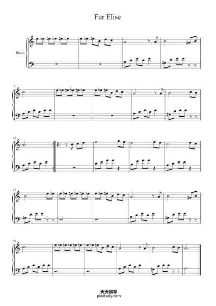 “Bagatelle No. 25 in A Minor, WoO 59 "Für Elise"”钢琴谱-L.V. Betthoven-免费下载-天天钢琴