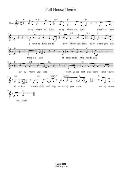 “Full House Theme”钢琴谱-Music and Lyrics by Jesse Frederick and Bennett Salvay Arranged by David Brandt-免费下载-天天钢琴