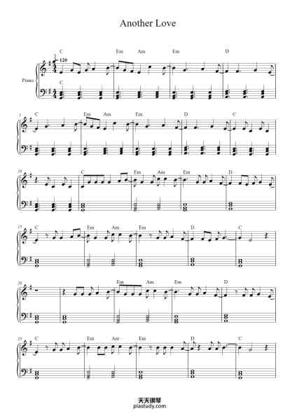 “Another Love”钢琴谱-Tom Odel - Macie3k's Adaptationl-免费下载-天天钢琴