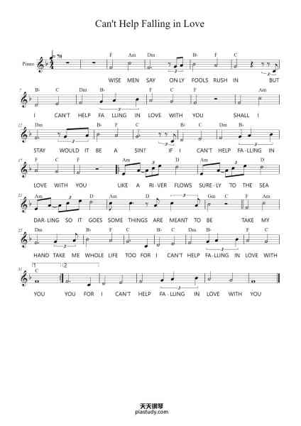 “Can't Help Falling in Love”钢琴谱-G D.Weiss, H. Peretti y L.Creatore-免费下载-天天钢琴