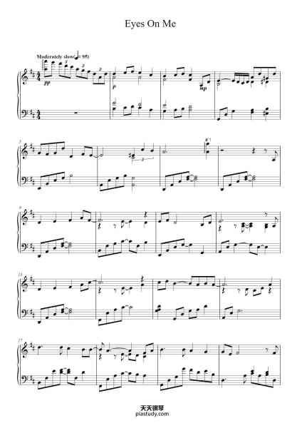 “Eyes On Me”钢琴谱-Music by NOBUO UEMATSU
Lyrics by KAKO SOMEYA-免费下载-天天钢琴