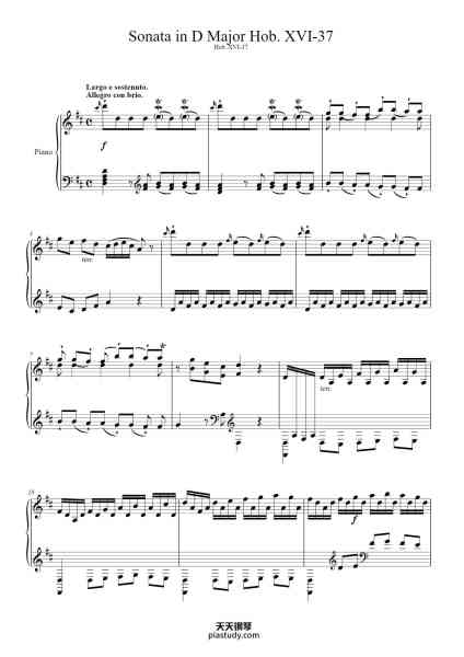 “Sonata in D Major, Hob. XVI:37”钢琴谱-Franz-Joseph Haydn-免费下载-天天钢琴
